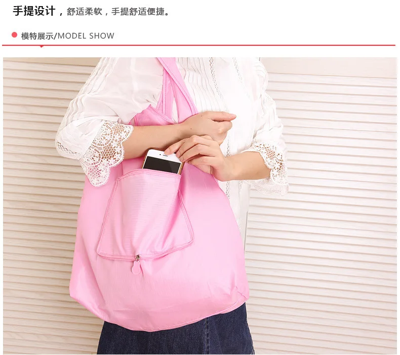 Creative Large Size Hand Eco-friendly Bag Foldable Zipper Portable Grocery Shopping Bag Waterproof Shopping Handbags Can Be Prin