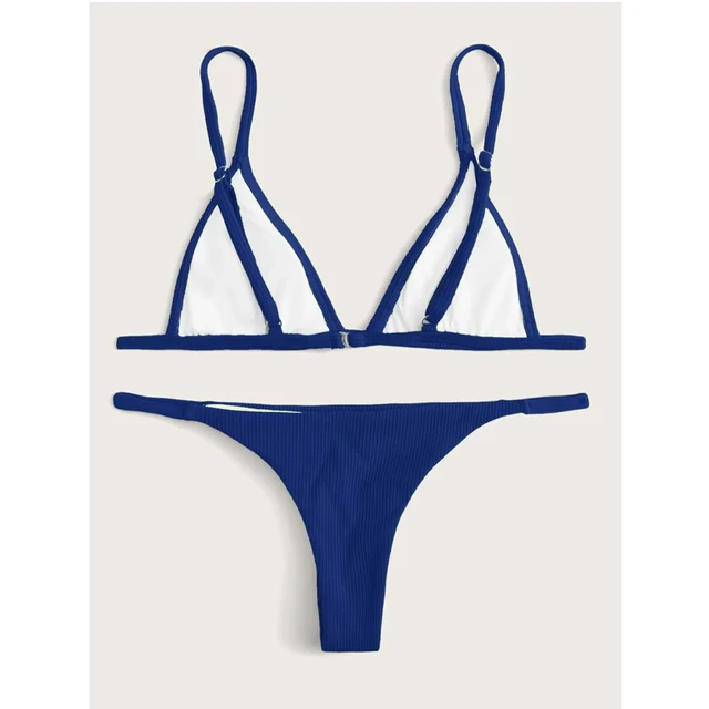 Frau Badeanzug Mini Tanga Bikinis Beachwear Solide Blau Bademode Weibliche Schwimmen Tragen Für Badeanzug Sexy Micro Biquinis 2021 3