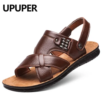 

2020 Summer Soft Leather Men's Sandals Comfortable Roman Summer Shoes Men Leisure Beach Men Shoes Large Size 38-47