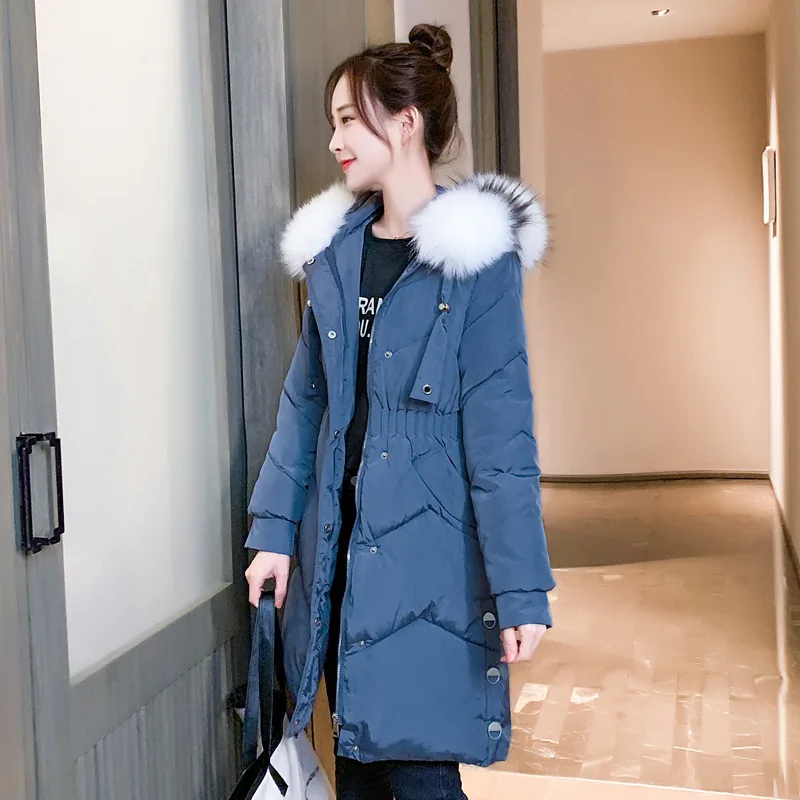 

2019 New down Jacket Cotton-padded Clothes Women's Mid-length Hooded Large Fur Collar Korean-style Slim Fit Winter Casual WOMEN'