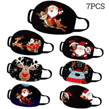 

3/5/7 pcs Christmas Print Resue Breathable Multi-purpose Face Cover Reuse Mask Facemask Washable Cotton Masks Mascarilla