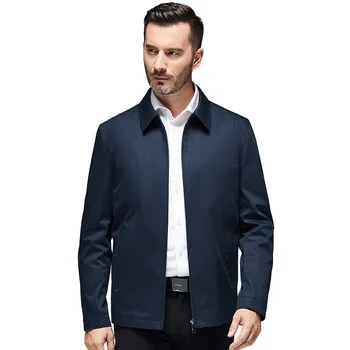 

8931 Spring and Autumn Middle-aged Fold-down Collar Jacket Men Middle-aged Daddy Clothes Business Casual Tops Short Coat