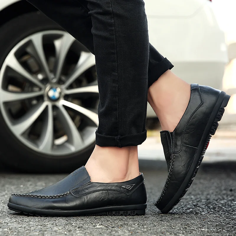 Genuine Leather Men Shoes Casual Luxury Brand Soft Mens Loafers Moccasins Breathable Slip on Male Driving Shoes Plus Size 37-47