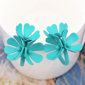 

Statement Three Flowers Drop Earrings for Women Print Metal Big Circle C-type Earrings Yellow Red Pink Jewelry Gift