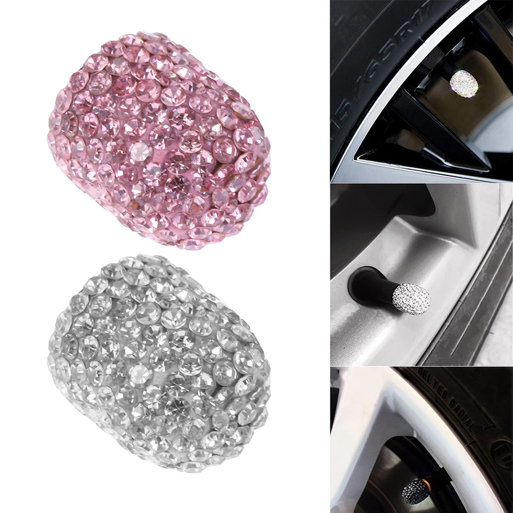 4PC Car Charms Crystal Car Tire Valve Caps Diamond Shining Wheel Caps