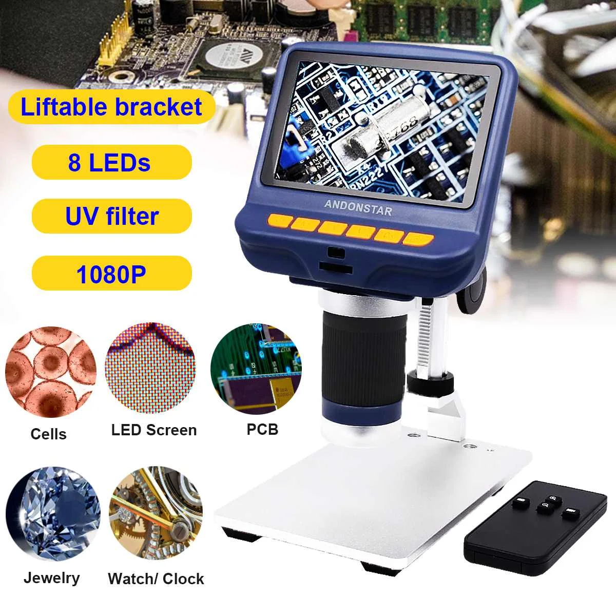 

Digital USB Microscope 4.3" Screen 1080P PCB Soldering Jewelry Repair Mobile Phone Maintenance QC/Industrial Inspection +Stand