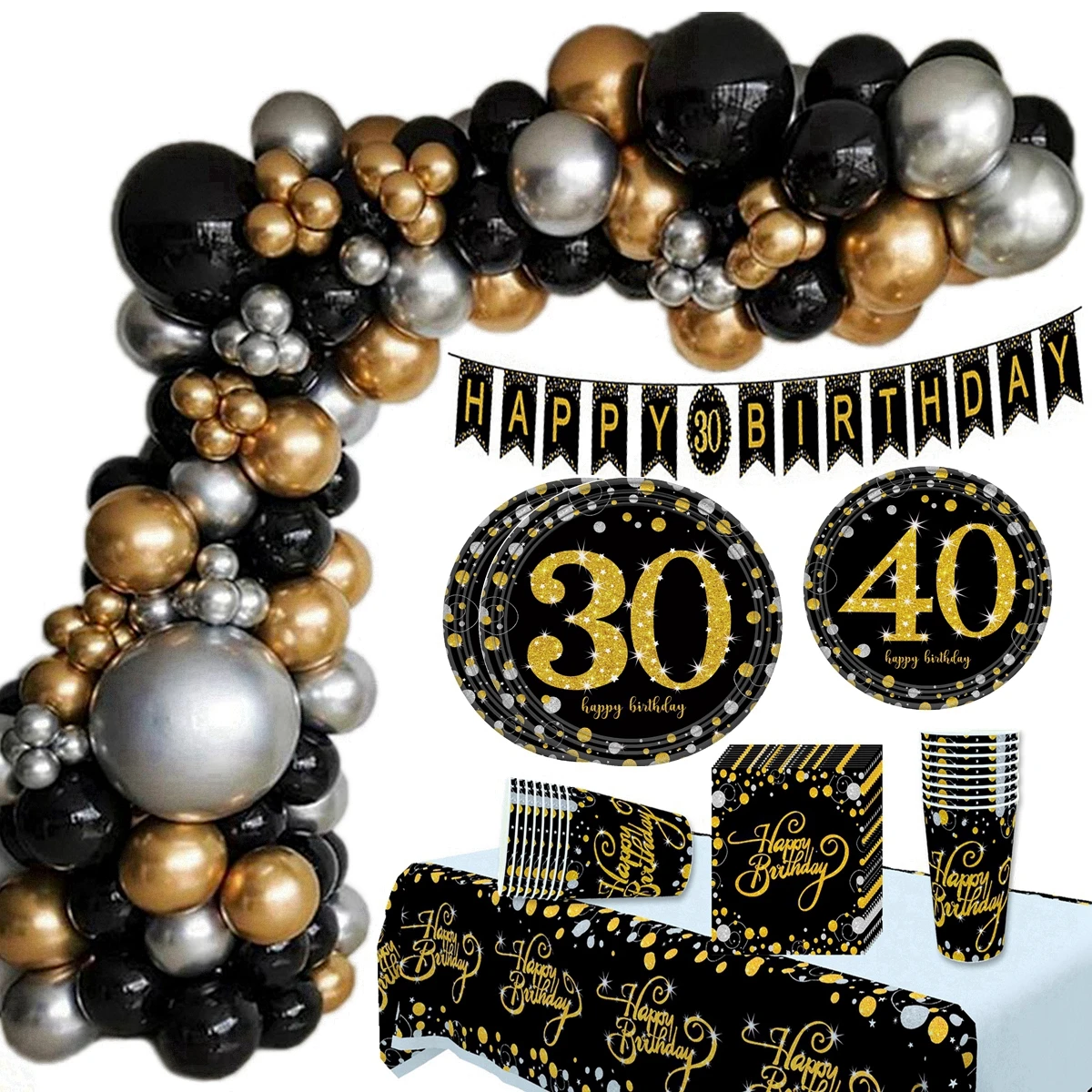 Black Gold Birthday Background 30 40 50 Years Birthday Party Decor Adult 30th 40th 50th Birthday.jpg