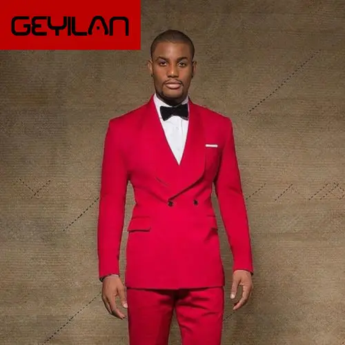 

2019 New Arrival Double Breasted Wedding Suits For Men Slim Fit 2 Pieces Groom Tuxedos Custom Prom Party Suits (Jacket+Pant)