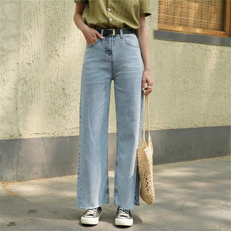 

Weep Yafeng 2020 Summer New Style OLdPAPA Wide-Leg Light-Colored Retro Straight-Cut High-waisted Ankle-length Jeans Loose-Fit Pa