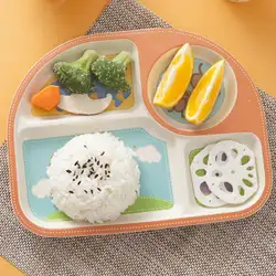 Мультяшная детская еда из бамбукового волокна инновационные отсеки Асимметричная тарелка для посуды детская столовая посуда для