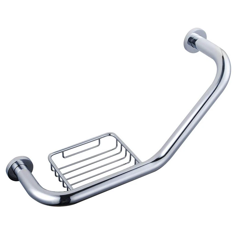 Stainless Steel Grab Bar, Anti-Slip Grab Rail Handle/Wall Mounting Towel Rail Bar/Bathroom Support Handle with Soap Basket Suit