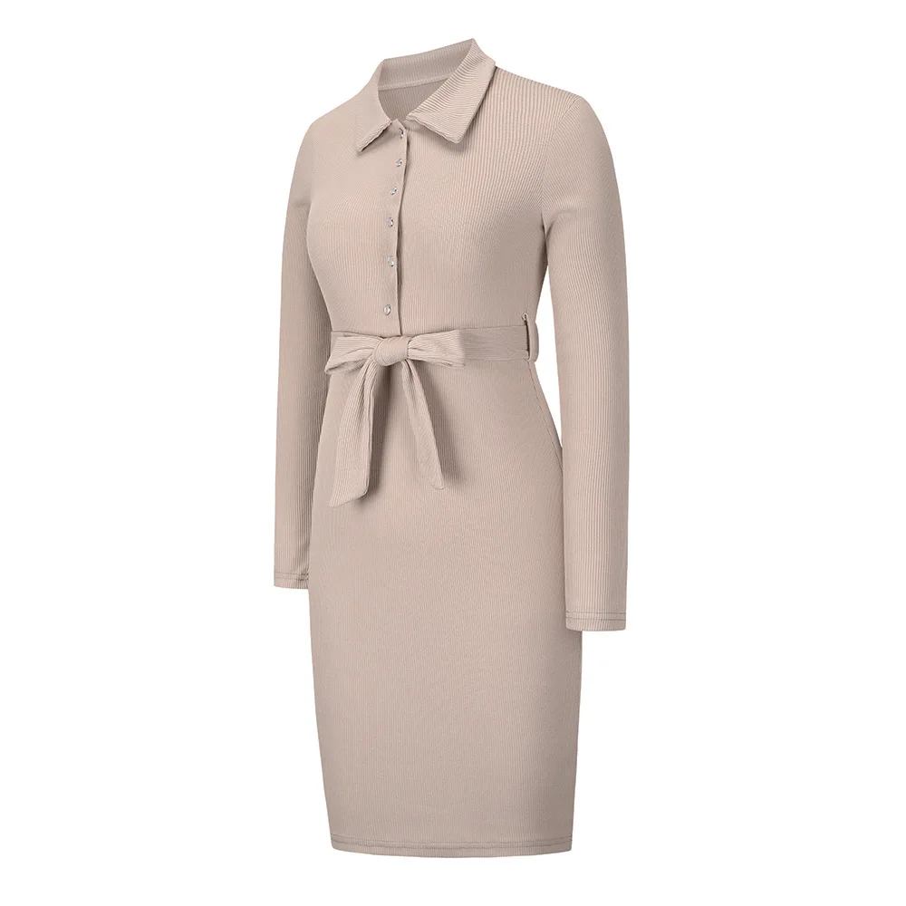 Flower Jie Autumn Dress Women Plus Size Knitted Bodycon Elegant Long Sleeve Vestidos Button Slim Casual Vintage Ladies Dresses