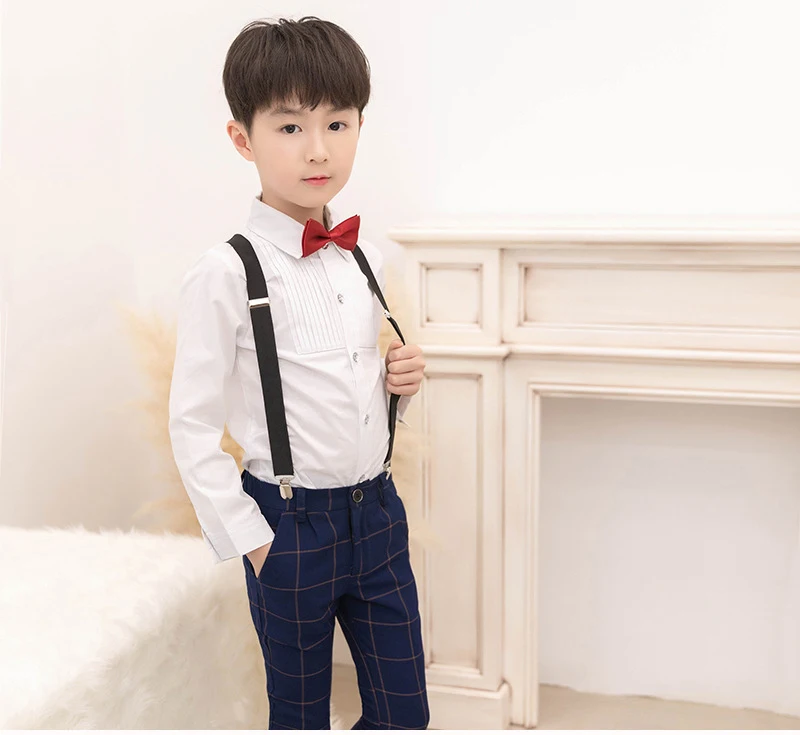Style B 4Pcs Детское нарядное платье принцессы для школьников рубашка на бретелях для маленьких джентльменов, брюки костюмы с галстуком-бабочкой для выступлений, костюм для свадьбы для мальчиков, 4 предмета - Цвет: Style B 4Pcs