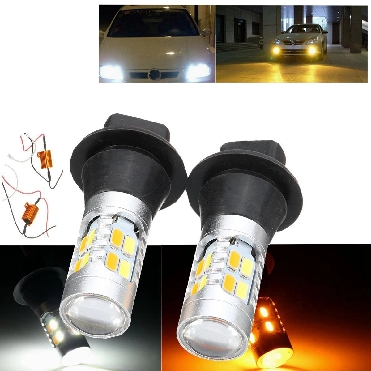 

T20 LED Lights 5730 20 LED Car Dual Color Switchback DRL Turn Signal White/Amber Brand New