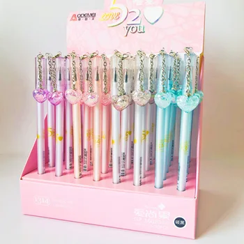 

2 pcs/ot 0.38mm Cute Crystal Love Heart Pendant Gel Ink Pen School Office Writing Supply Novelty Gift Stationery Student Prize