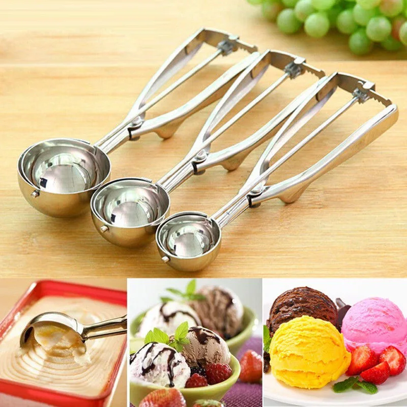 

1PCS Stainless Steel Ice Cream Scoop Spoon Cookies Dough Disher Mash Muffin Spoon Potato Masher Handle Kitchen Tool
