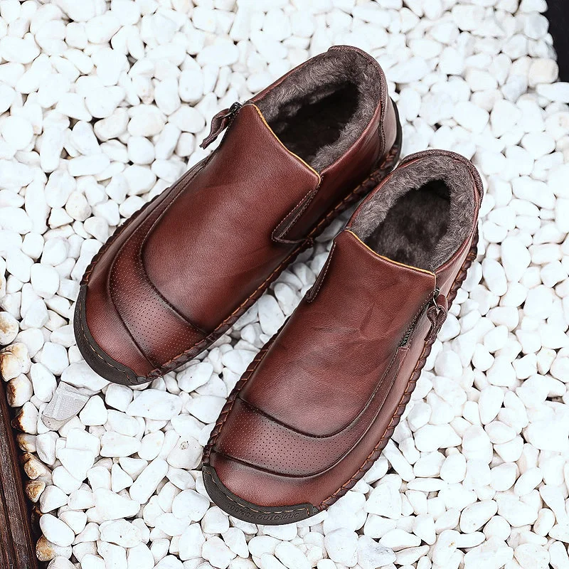 CcharmiX теплые меховые зимние ботинки модные мужские из спилка удобные ручной