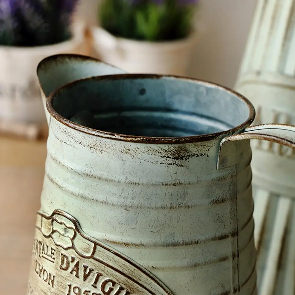 1pcs Retro Galvanized Iron Flowerpot Decoration Planter European Style Antique Finish Metal Made Flower Pot