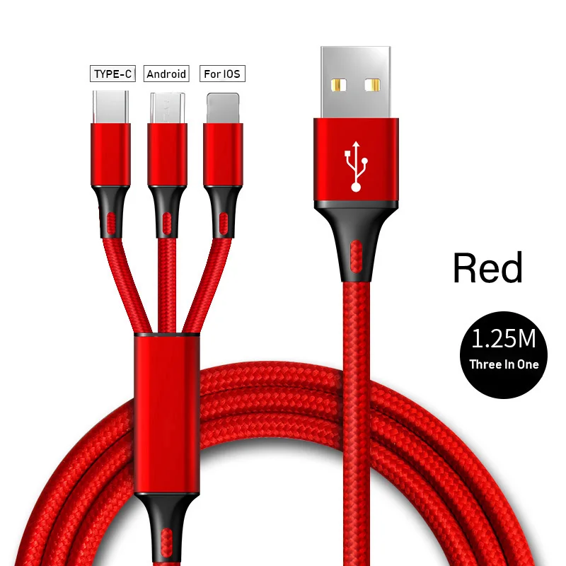 Кабели для мобильных телефонов 3 в 1 Micro USB кабель usb type C кабель type-C Зарядка для samsung S9 Xiaomi huawei USB осветительный провод - Цвет: Red Cable
