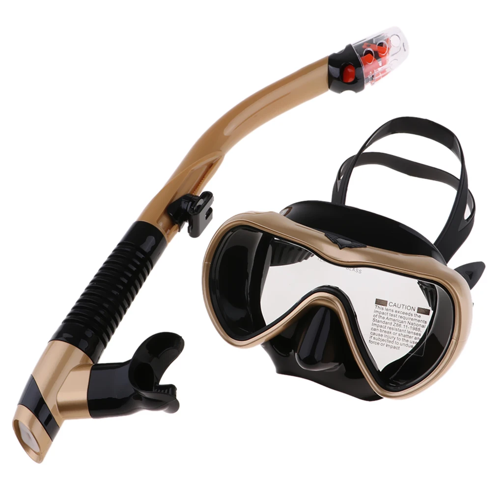Adults Diving Mask Scuba Snorkel Set Dry Swimming Gears Silicone & Tempered Glass Diving Goggles