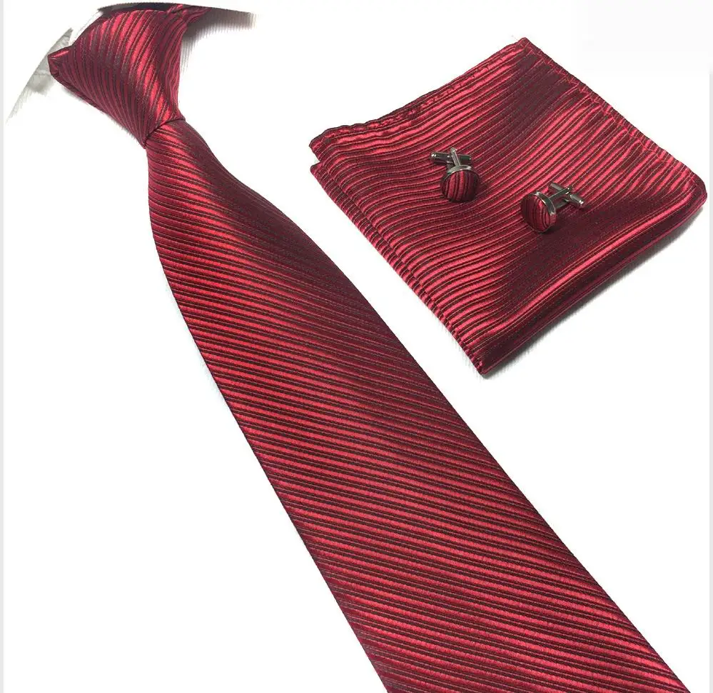 Stripe Red set SKng,, мужской галстук, Цветочный, шелк, жаккард, галстук, Gravata Corbatas, Hanky, запонки, галстук, набор для мужчин, официальный, для свадьбы - Цвет: Stripe Red set