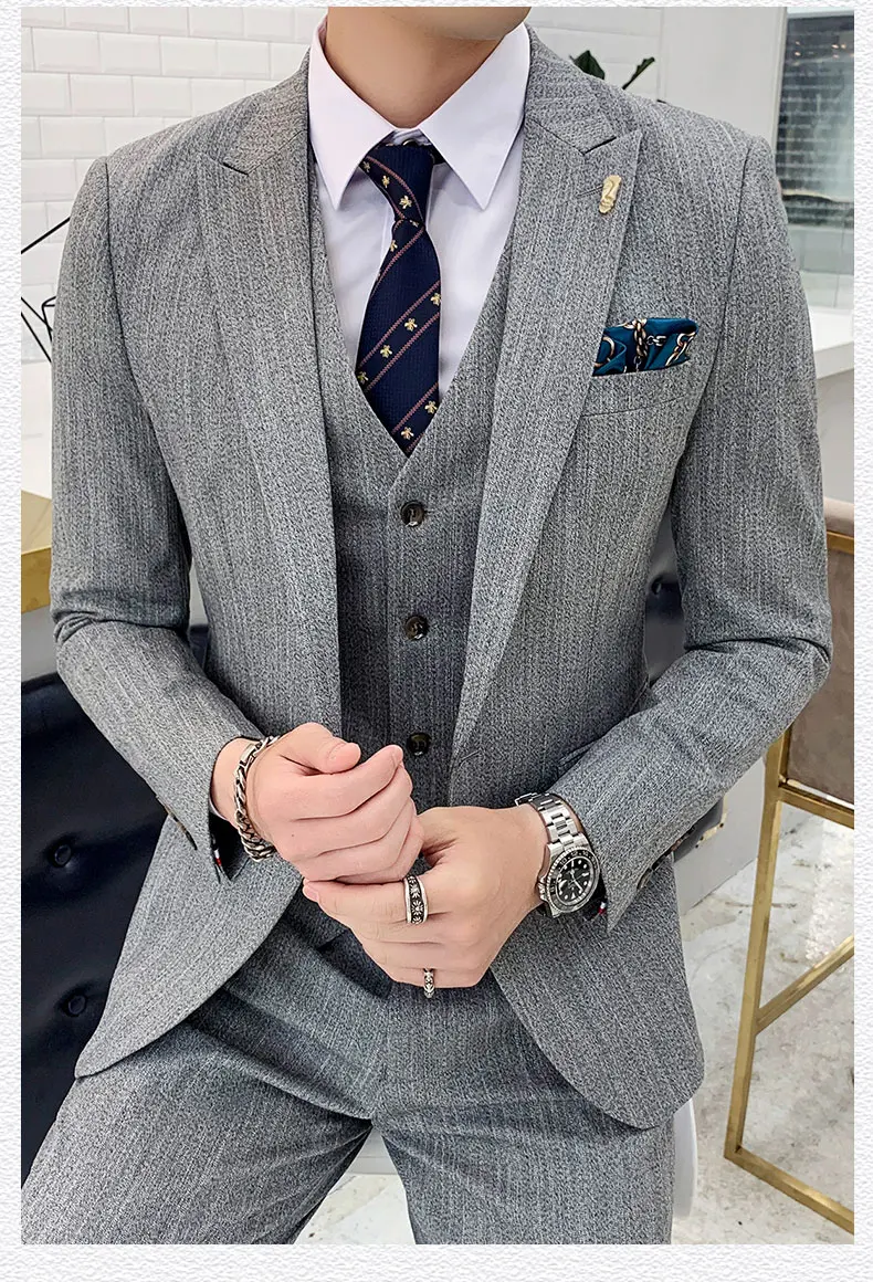 Grey Men Suits Set Мужские свадебные костюмы приталенный костюм, мужские 3 предмета, мужской жилет со штанами, мужские костюмы, мужские костюмы, костюмы жениха цвета хаки, винтажные 19 - Цвет: Grey Men Suits Set