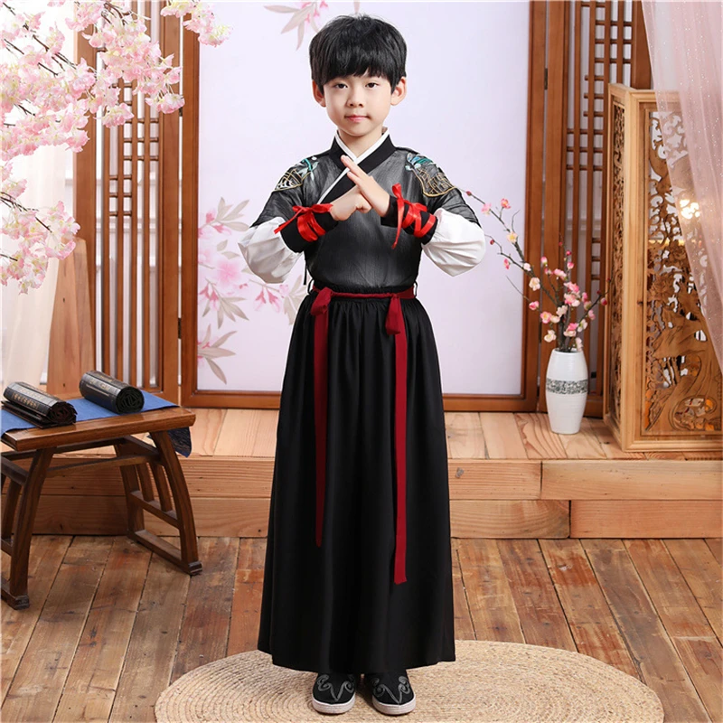 

2021 Boy Long Sleeve Folk Dance Hanfu Tang Suit Fair Dress Cosplay Costumes Chinese Ancient Traditional Clothing Set for Kid