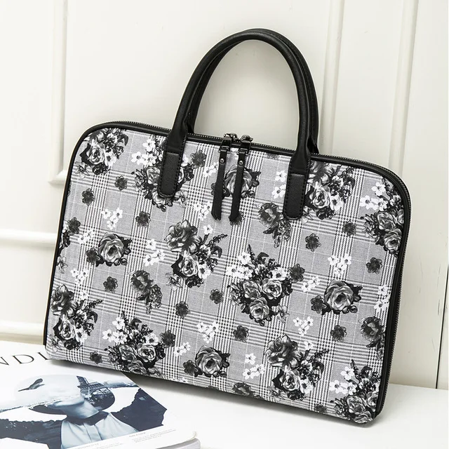 Black flower Деловой портфель, повседневные кожаные сумки через плечо, сумка для компьютера, ноутбука, женские дорожные сумки, Офисные Сумки для ноутбуков - Цвет: Black flower