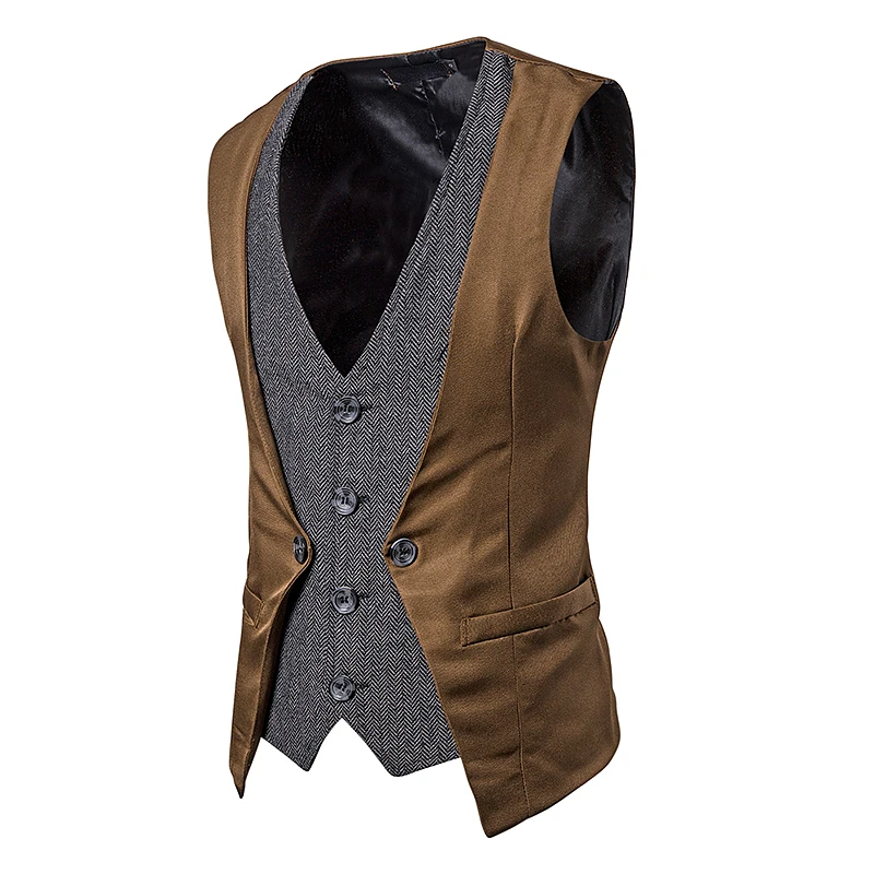 EU size men fashion suit vest partchwork color corduroy vest Fake two pieces design autumn vest Single buckle Vest men EU size men fashion suit vest partchwork color corduroy vest Fake two pieces design autumn vest Single buckle Vest men