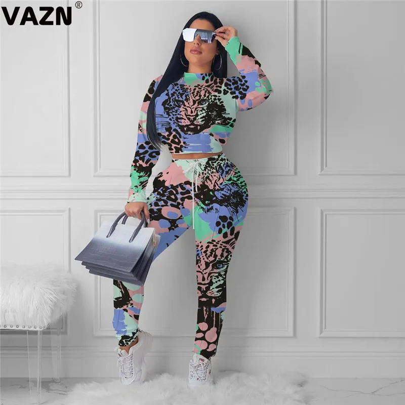 

VAZN LQ5089 New Regular Tracksuits Plus Size 2019 Casual Young Full Sleeve Top Long Pants Elastic Braid Women 2 Piece Set