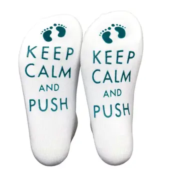 

Novelty Non Skid Letters Cotton Socks Labor Delivery Inspirational Keep Calm And Push Words Printed Maternity Hosiery