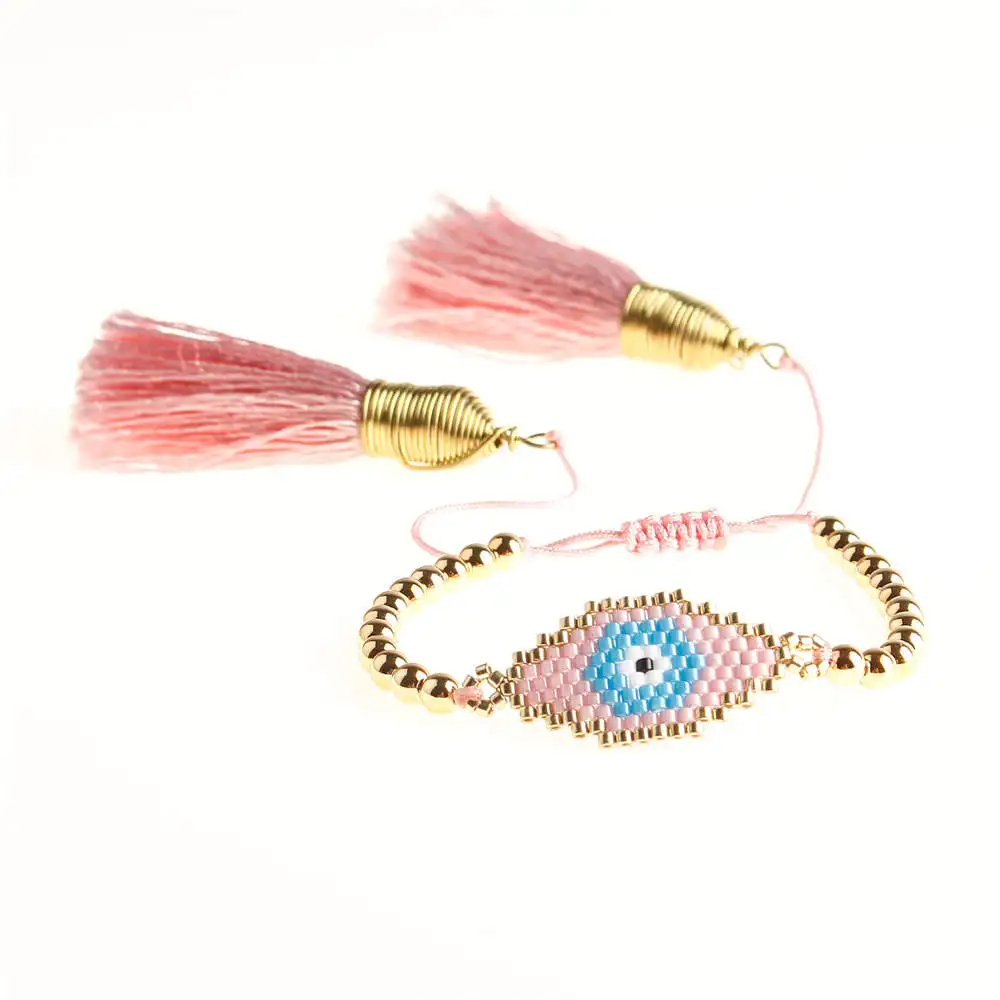 Shinus 10 шт./лот браслет evil eye бусины Miyuki Delica браслеты с кисточкой турецкий глаз Браслеты Mujer Bileklik DIY ручной работы - Окраска металла: MI-B190359