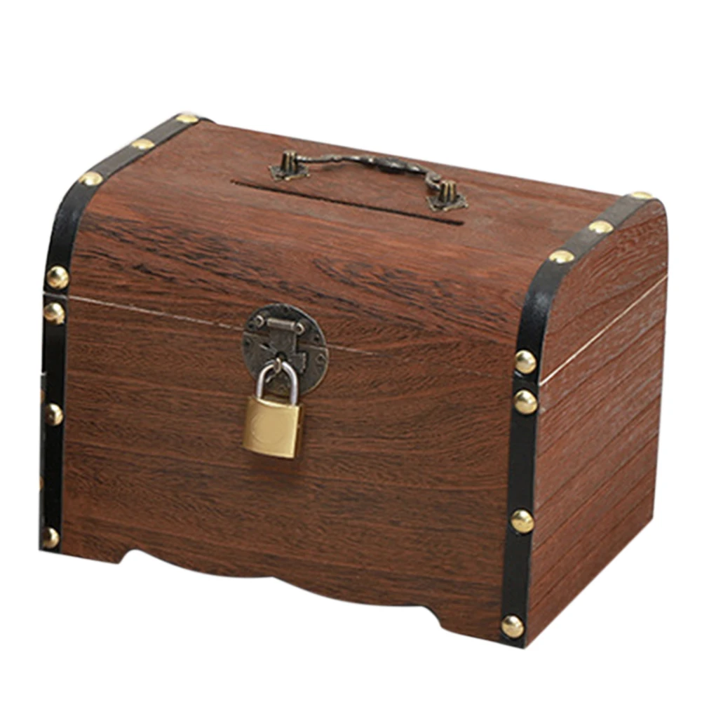 Free Standing Storage Home Decor Large Capacity Desktop With Lock Vintage Toy Money Box Piggy Bank Solid Wood Saving Pot Kids