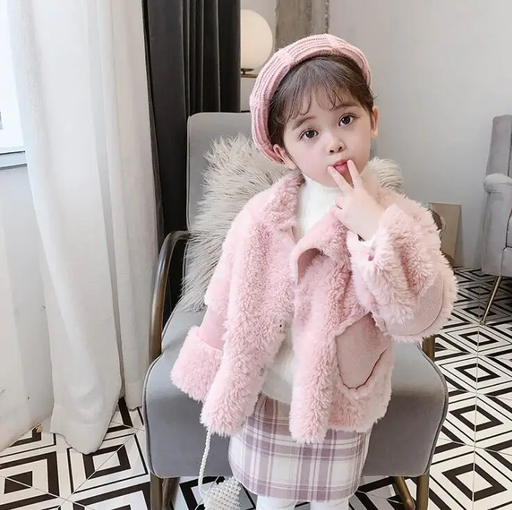 Розовый new wholesale girls thicken fur coat winter fashion full sleeve girls jacket 2-7t HH944 - Цвет: Розовый