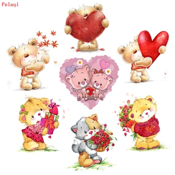 

Pulaqi Iron On Transfer Vinyl Lovely Cartoon Bear Heat Transfer Patches For Clothes Animals Stripes For Clothes Applique Sticker