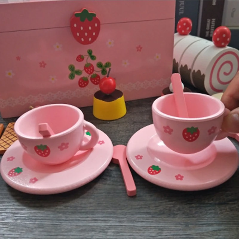 Baby Toys Strawberry Simulation Cake/Afternoon Tea Set Cut Game Pretend Play Kitchen Food Wooden Toy Child Birthday Gift Educate