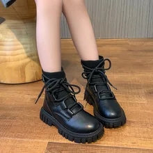

Children's Martin Boots PU Leather Fashio Girls Knitting Soft Non-slip British Style Kids Sport Shoes Student Zipper Girls Boots