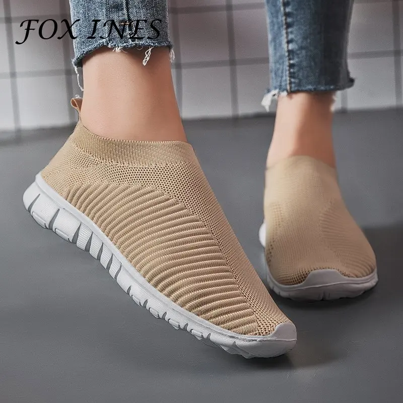 

Women Shoes Slip On Platform Plus Size 43 Socks Sneakers Flat Shoes Female Casual Footwear Summer Autumn Zapatos Mujer Flats