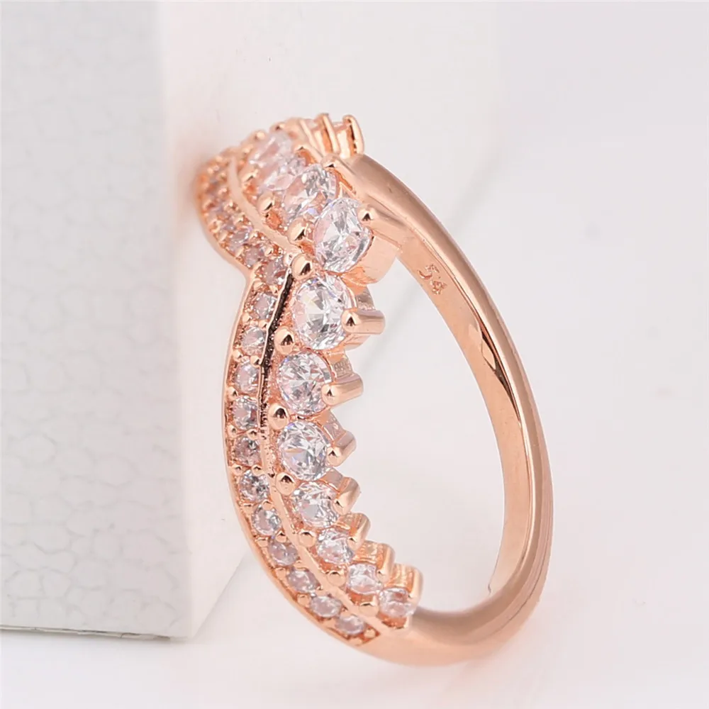 Оригинальное 925 пробы Серебряное кольцо из розового золота, кольцо принцессы с кристаллом для женщин, подарок на свадьбу, модное ювелирное изделие