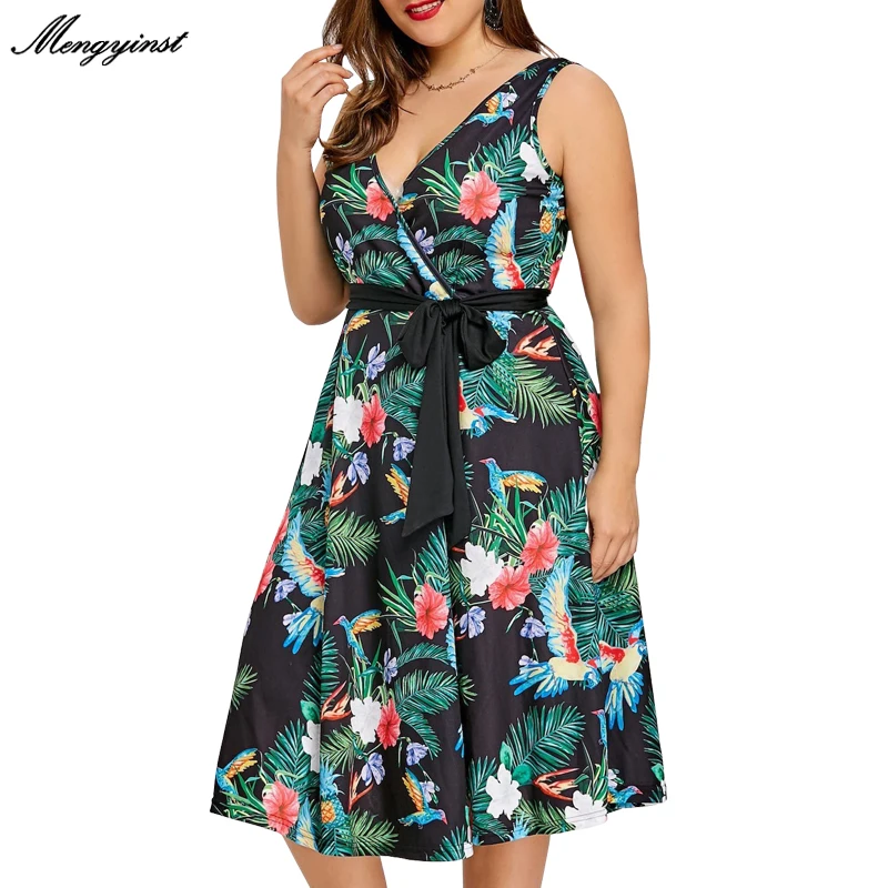 

Summer Sleeveless Dress Women 2020 Casual Deep V Collar Slim Floral Print A Line Dresses Vintage Elegant Sexy Party Beach Dress