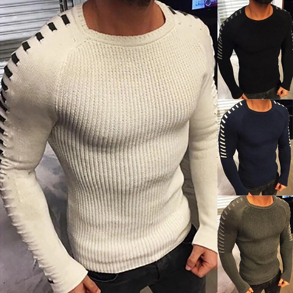 black sweater men Simple Men Autumn Winter Solid Color Long Sleeve Warm Knitted Pullover Sweater Slim Knitted Pullovers cardigan men
