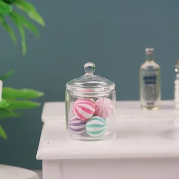 

Mini Sugar Ball Glass Jar With 6 Sugar Balls 1:12 Doll House Accessories Simulation Candy Bottle Model Toy Scale Pretend Toy