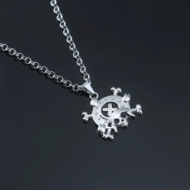 Anime One Piece Metal Necklace Luffy Ace Pirate Skull Hat Pendant Chain Choker Man Cartoon Necklaces Charm Jewelry Collar Gift sliver culian