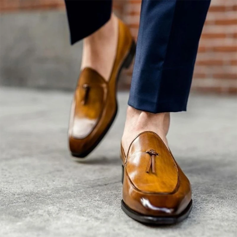 Mocasines de cuero con borlas hombre, Zapatos masculinos a la moda, para boda, oficina, exteriores, 38 48 talla grande, 2020|Mocasines| - AliExpress