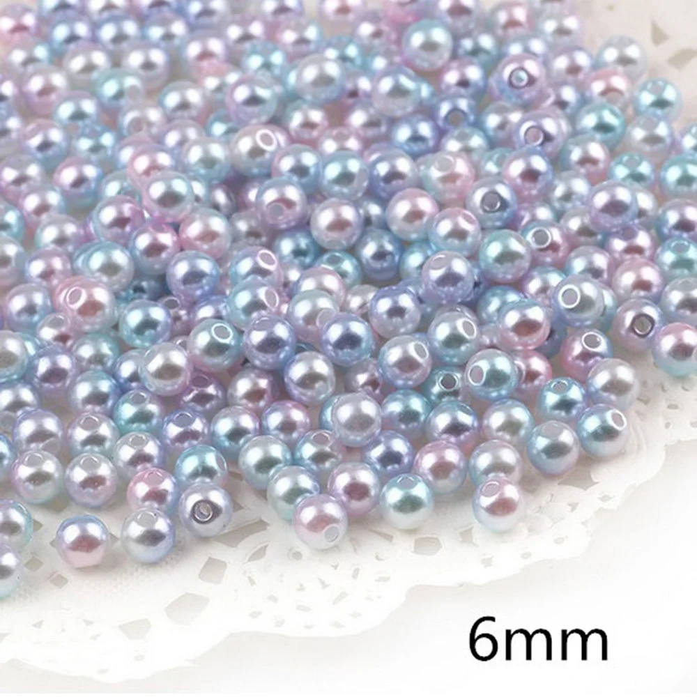 6mm Много вариантов Смешанные Круглые имитация цвета радуги пластиковые ABS жемчужные бусины для одежды сумки обувь - Цвет: 6mm