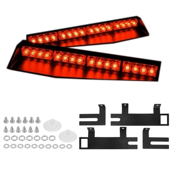 

(Red) 32LED Visor Lights 15 Flash Patterns Emergency Strobe Lights Windshield Split Mount Light Bar Law Enforcement Hazard Warni