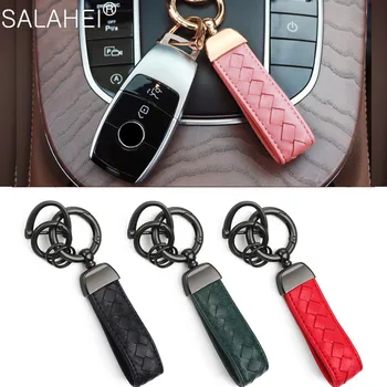 

High Quality Car Handmade Leather Keychain Lambskin Braided Nylon Rope Unisex Waist Hanging Car key Rings Decoration Car Styling