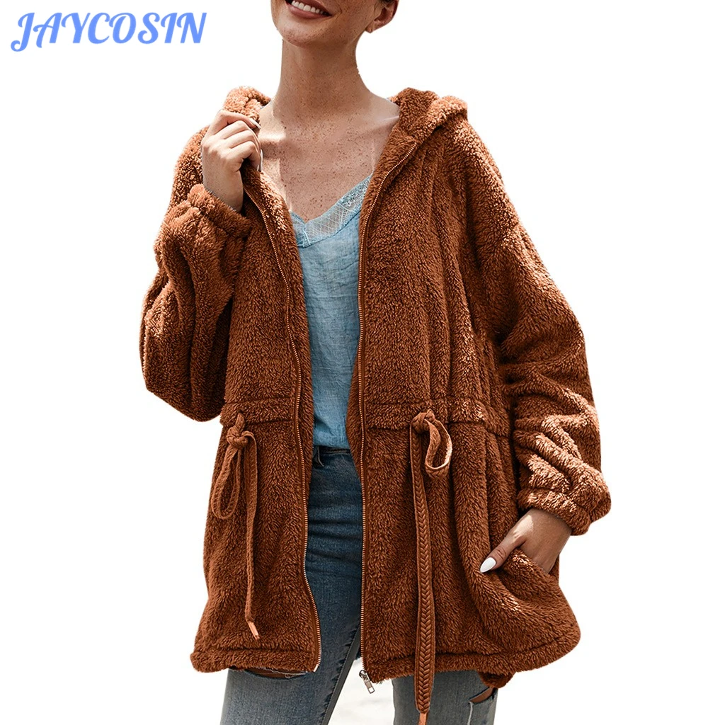 JAYCOSIN одежда женская однотонная куртка с капюшоном на шнурке хлопковый свитер с длинными рукавами пальто теплое модное кардиган пальто Верхняя одежда 923