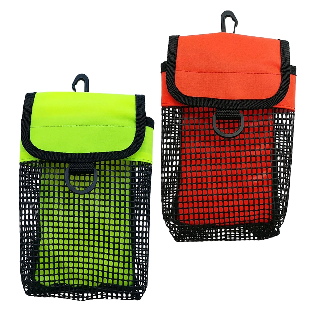 2 Pack Mesh Gear Bag for Scuba Diving Dive Reel & SMB Safety Marker Buoy Gear Equipment Fluo Yellow and Orange Diving Bags