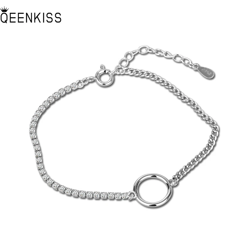 

QUEENKISS BT637 Jewelry Wholesale Fashion Lady Girl Birthday Wedding Gift AAA Zircon Round925 Sterling Silver Pendant Bracelet